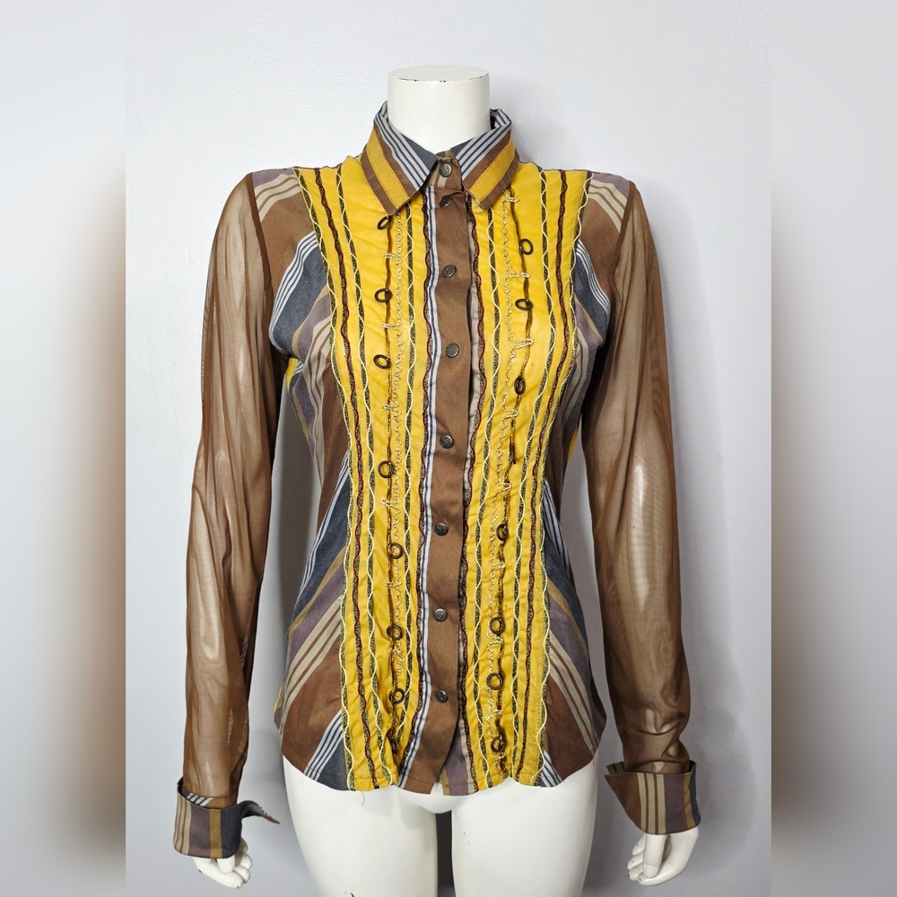 Save The Queen Y2K Yellow and Brown Women's Top